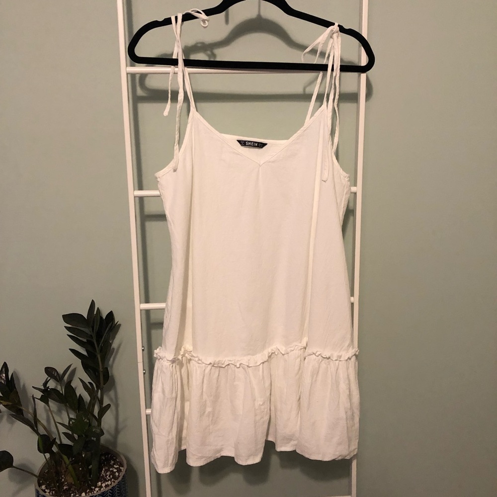 Shein White Ruffle Hem Mini Sleeveless Tie Strap Dress